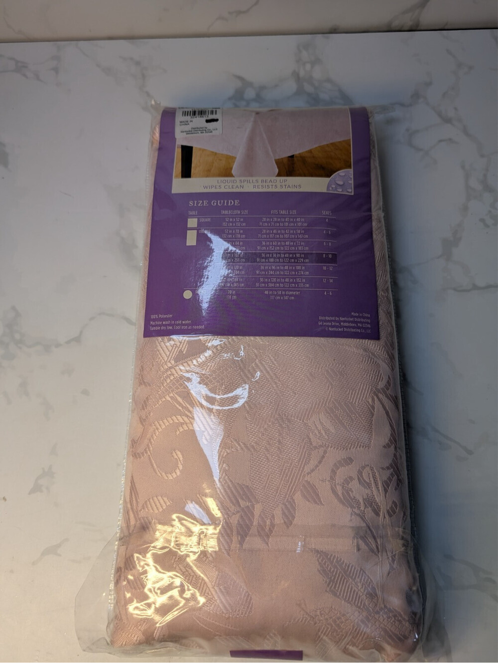 Nantucket Home Damask Tablecloth Blush Pink 60 x 102 Oblong NOS Spill Resistant